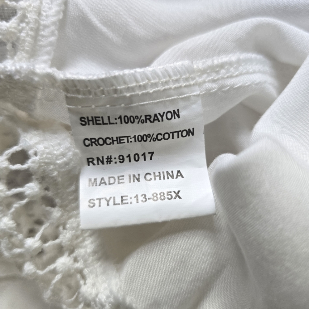 Solitaire Pure White Peasant Blouse w/Crochet Details Size 3X - Picture 4 of 11